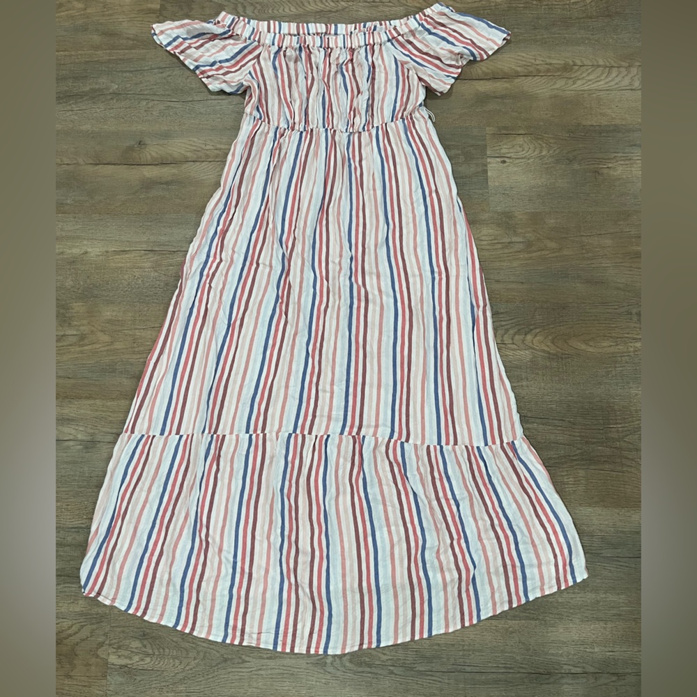 Isabel Maternity pastel striped maxi dress off the shoulder size large